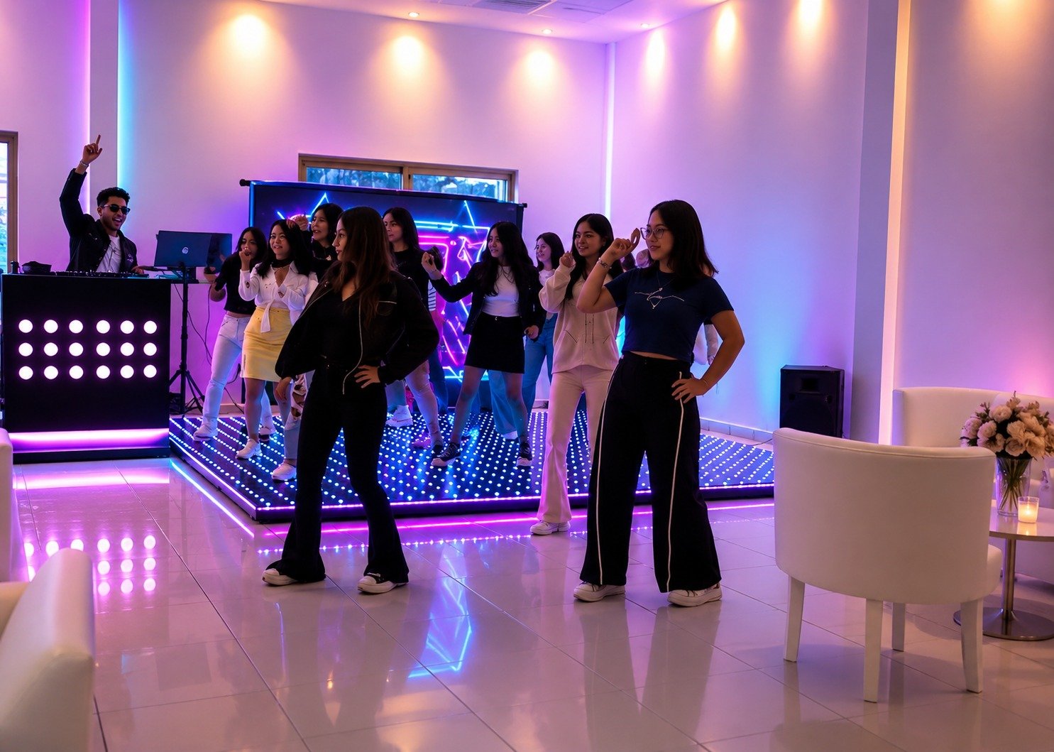 Jóvenes bailando en la pista de baile del salón